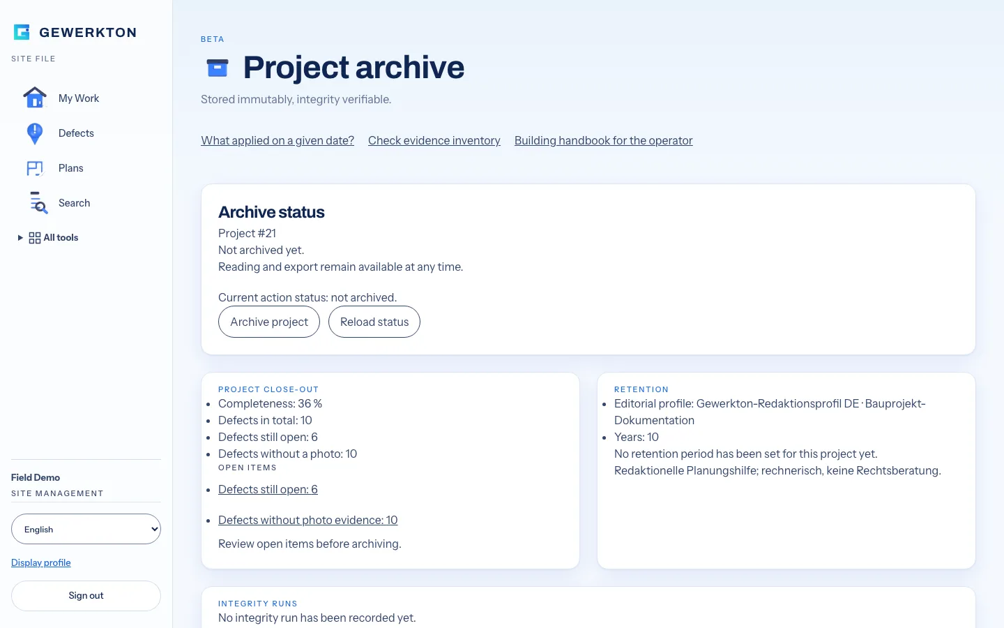 Der Beweis überlebt das Projekt