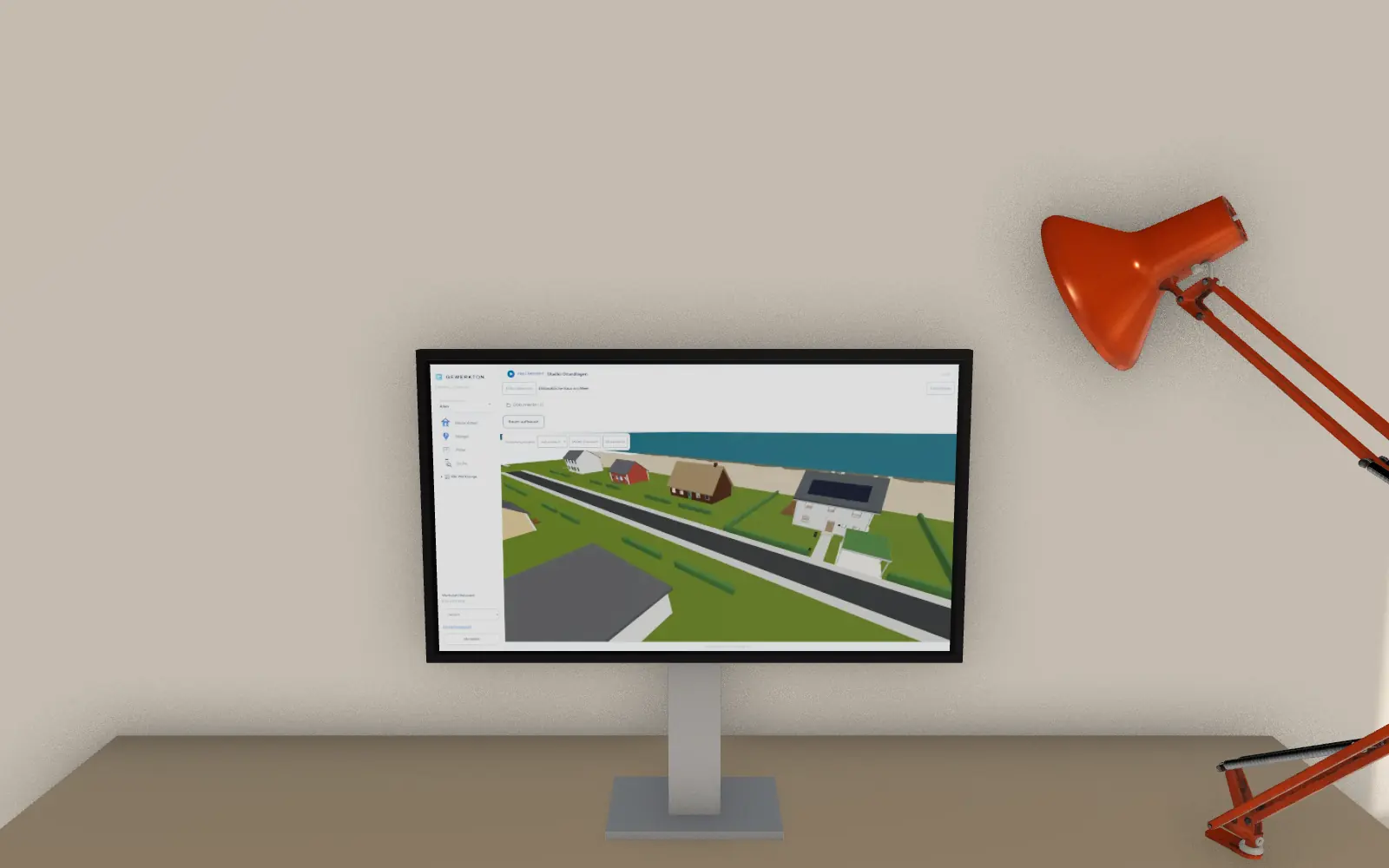The study: a monitor shows Gewerkton Studio with this house.