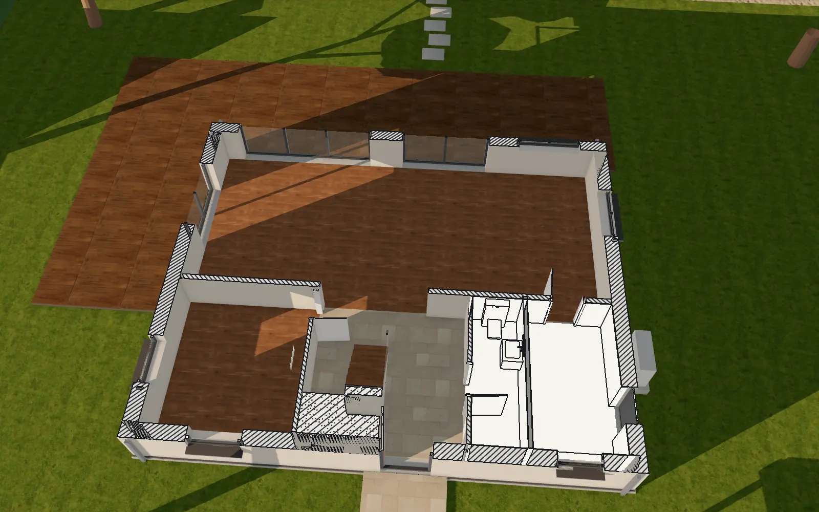 Back to the plan: the rooms you walked through now show their materials.