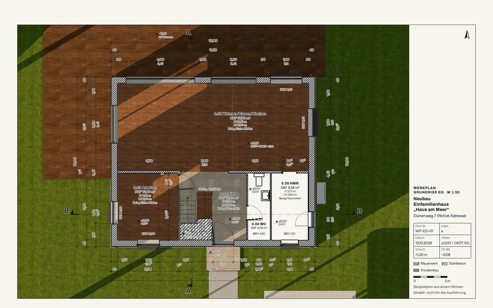 The finished plan with the visited rooms in colour.
